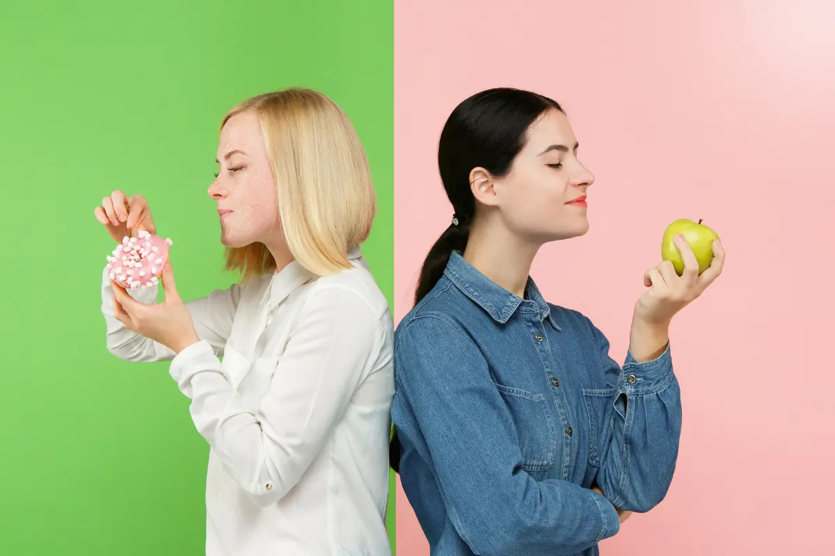 Comparação entre dieta vegana e onívora. Foto: Reprodução / Canva Pro.