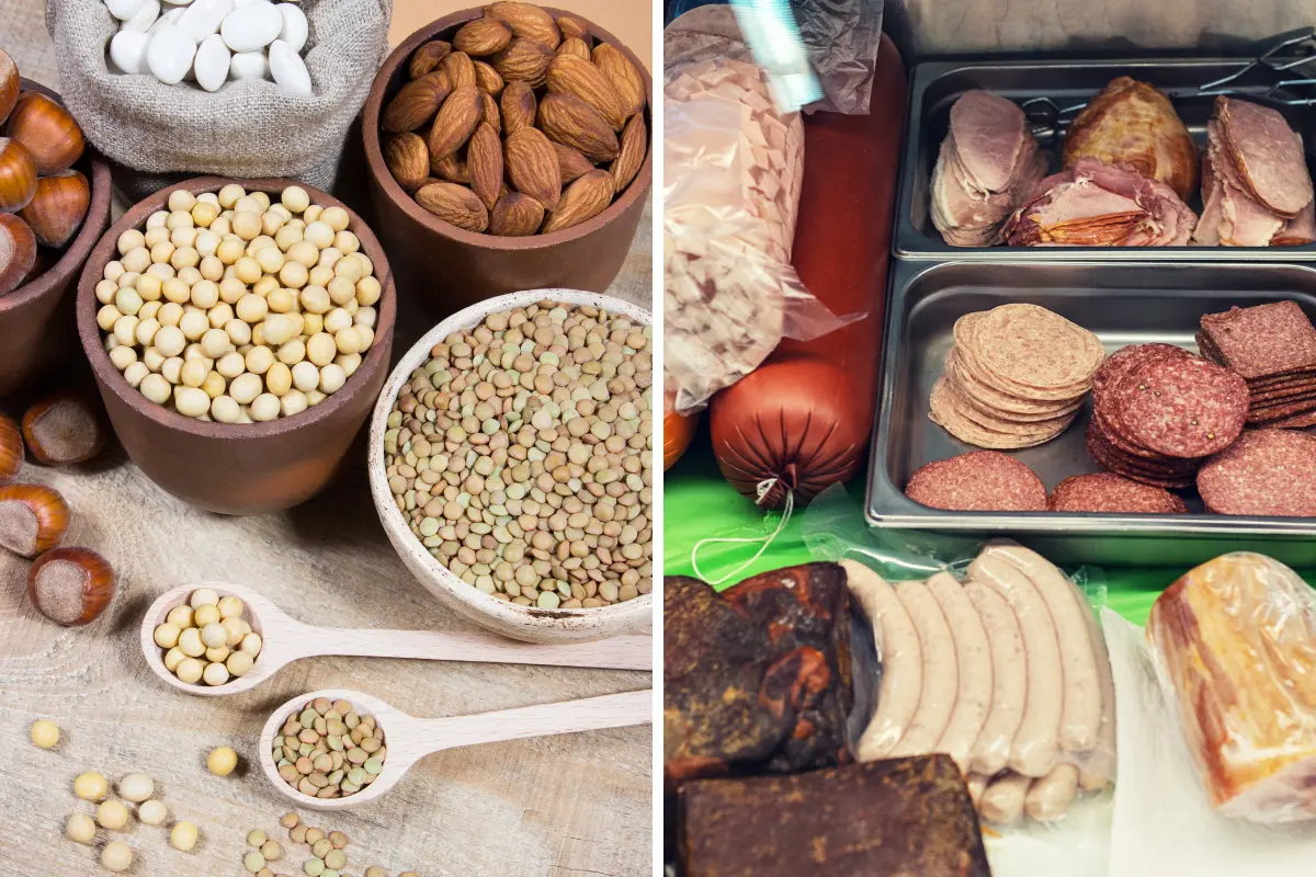 Alimentos naturais contrastando com industrializados podem afetar a qualidade da dieta vegana. Foto: Reprodução / Canva Pro.